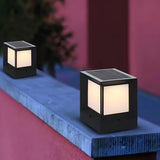 Outdoor Solar Simple Cube Metal Waterproof Pillar Light Image - 4