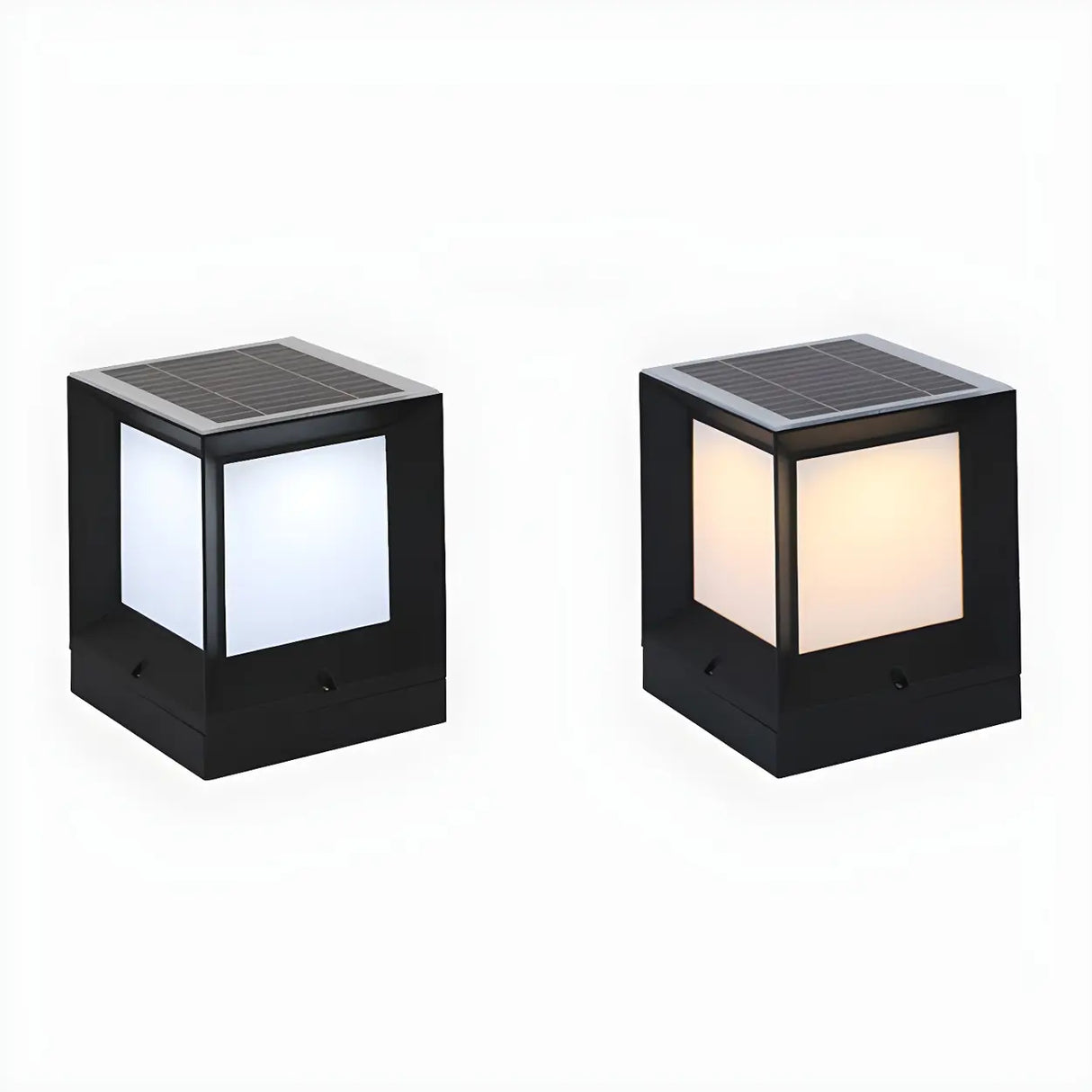Outdoor Solar Simple Cube Metal Waterproof Pillar Light Image - 7