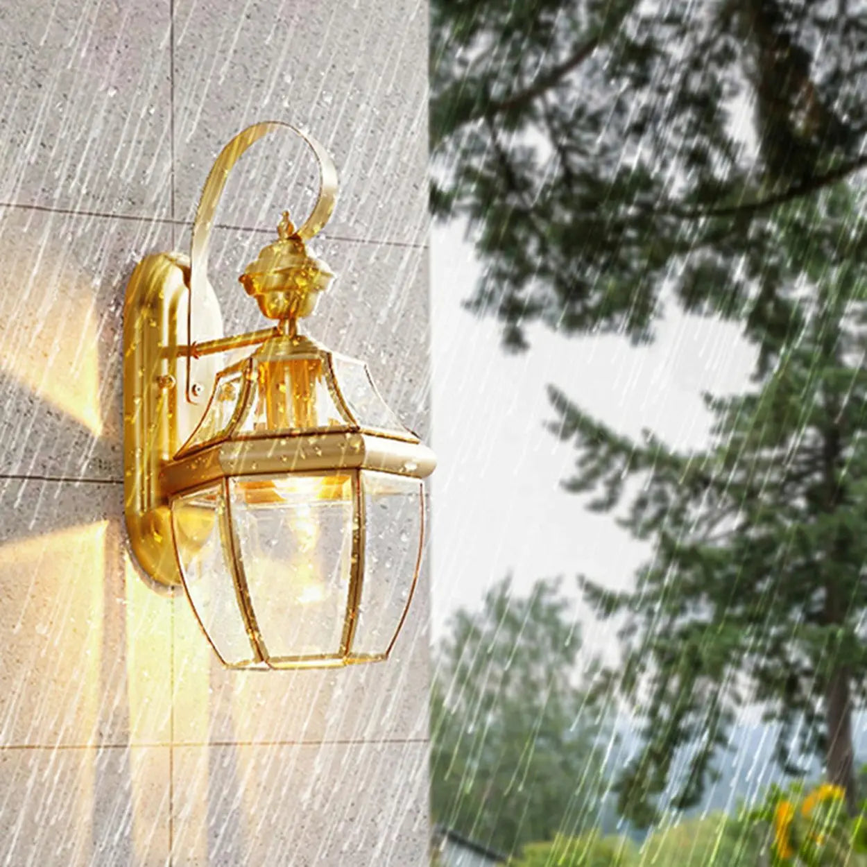 Outdoor Waterproof Gold Lantern Wall Sconce Image - 2