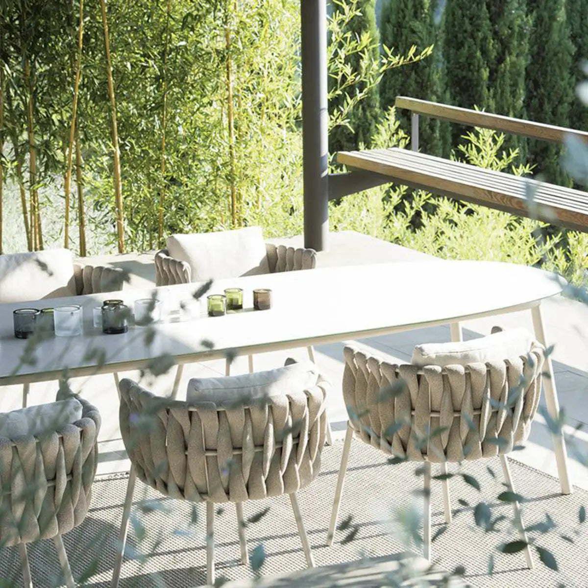 Outdoor White Waterproof Stone Oval Coffee Table Image - 8
