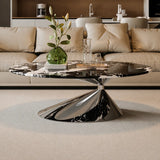 Oval Black Marble Coffee Table with Stainless Steel Base Image - 1