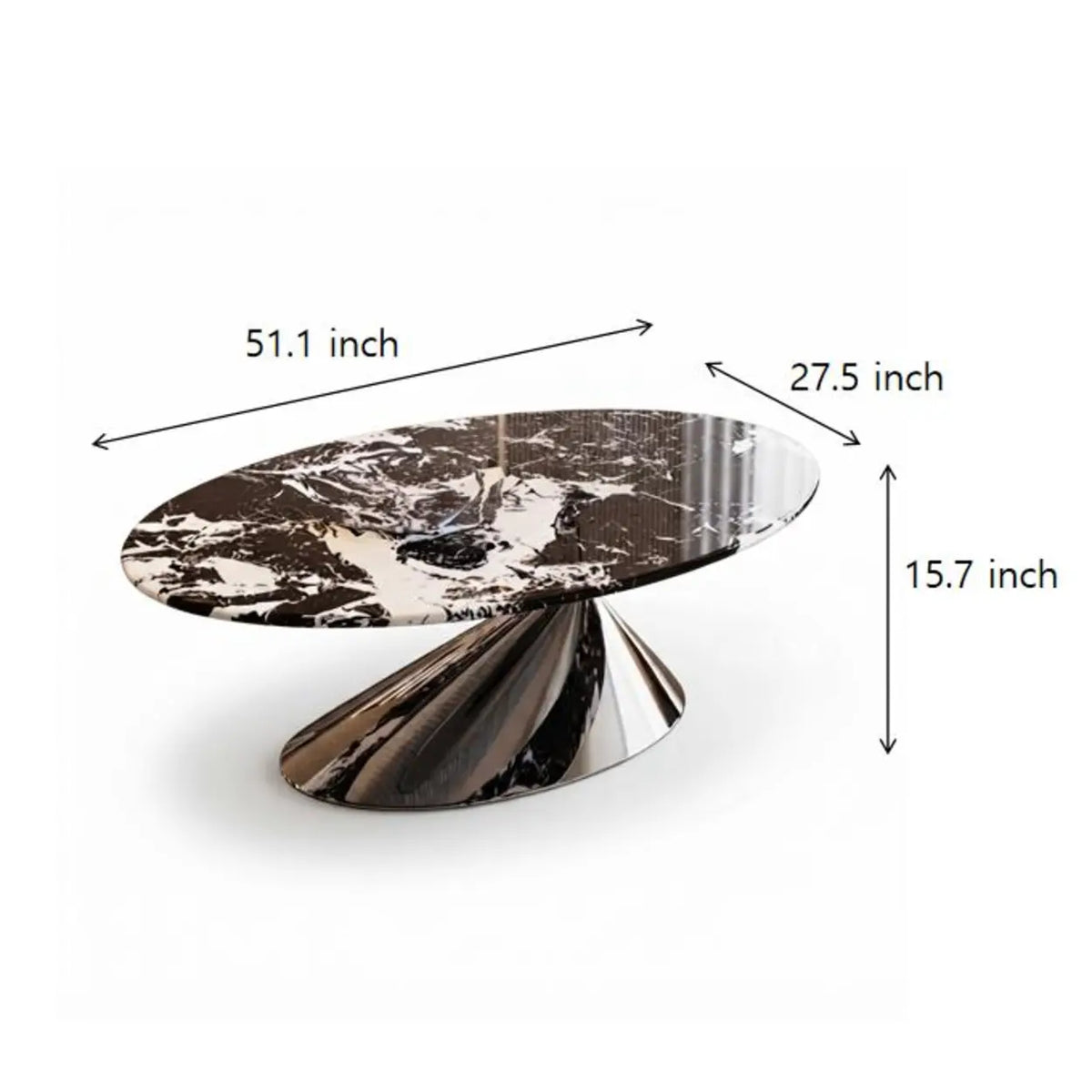 Oval Black Marble Coffee Table with Stainless Steel Base Image - 10