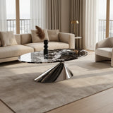 Oval Black Marble Coffee Table with Stainless Steel Base Image - 3