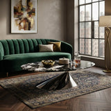 Oval Black Marble Coffee Table with Stainless Steel Base Image - 6