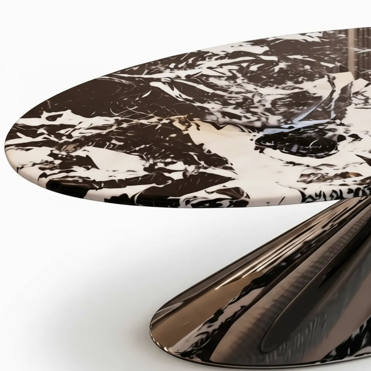 Oval Black Marble Coffee Table with Stainless Steel Base Image - 7