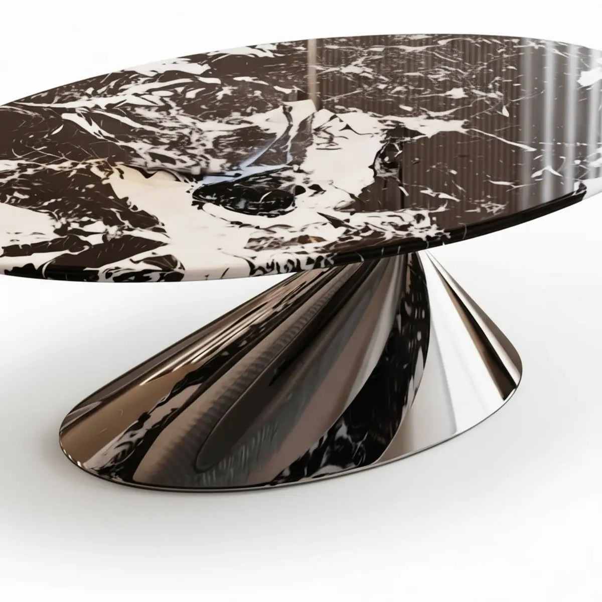 Oval Black Marble Coffee Table with Stainless Steel Base Image - 8