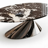Oval Black Marble Coffee Table with Stainless Steel Base Image - 8