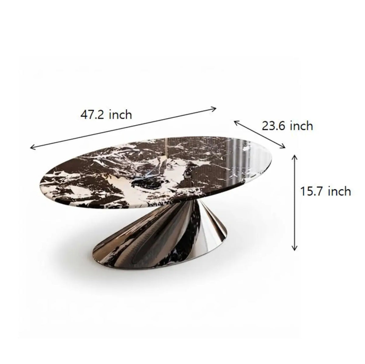 Oval Black Marble Coffee Table with Stainless Steel Base Image - 9