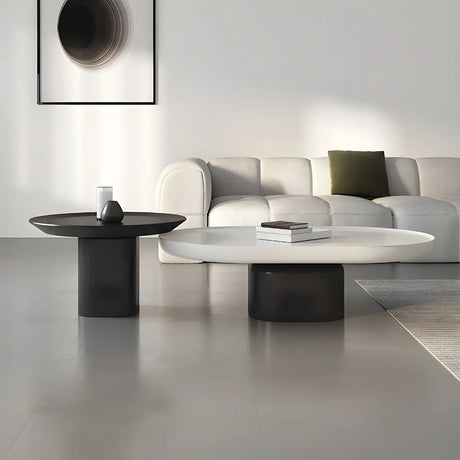 Oval Black White Wood Tray Top Nesting Coffee Table Image - 1