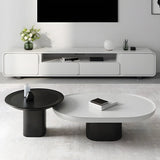 Oval Black White Wood Tray Top Nesting Coffee Table Image - 10