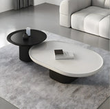 Oval Black White Wood Tray Top Nesting Coffee Table Image - 11