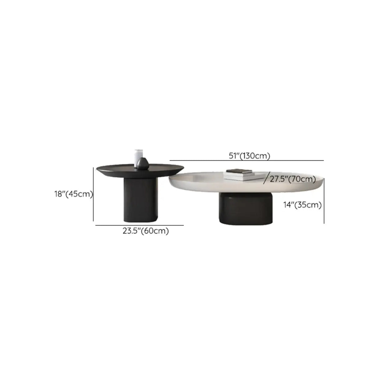 Oval Black White Wood Tray Top Nesting Coffee Table Image - 15