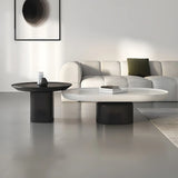 Oval Black White Wood Tray Top Nesting Coffee Table Image - 1