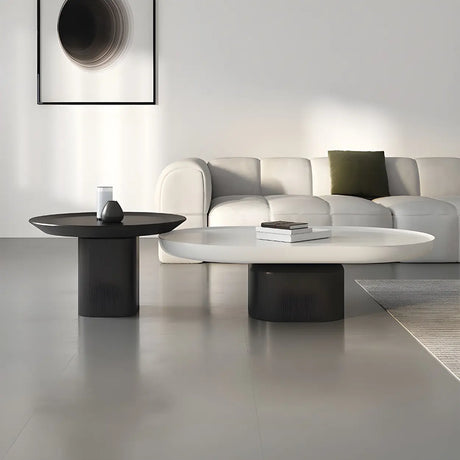 Oval Black White Wood Tray Top Nesting Coffee Table Image - 1