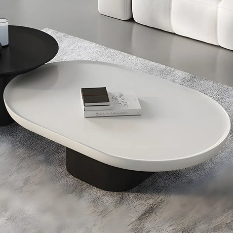 Oval Black White Wood Tray Top Nesting Coffee Table Image - 2