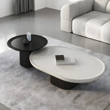 Oval Black White Wood Tray Top Nesting Coffee Table Image - 3