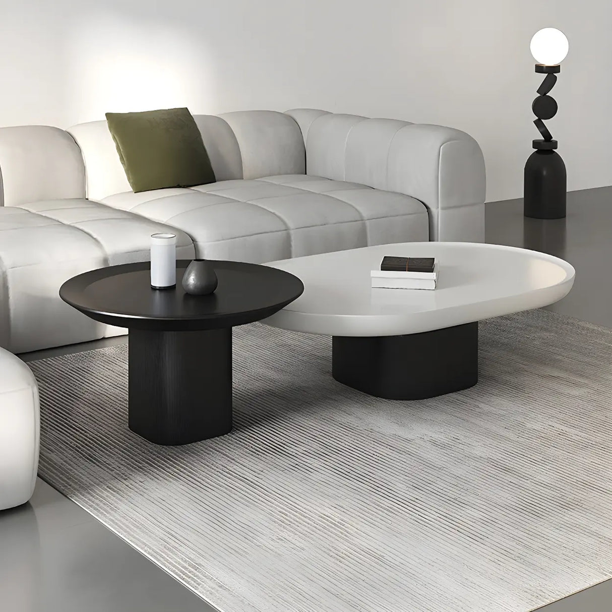 Oval Black White Wood Tray Top Nesting Coffee Table Image - 4