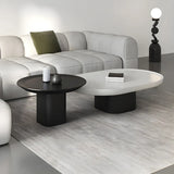 Oval Black White Wood Tray Top Nesting Coffee Table Image - 4