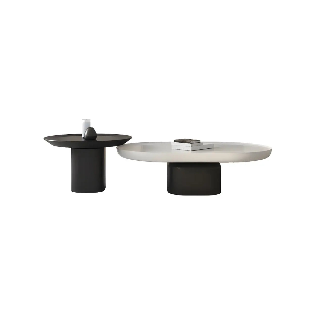 Oval Black White Wood Tray Top Nesting Coffee Table Image - 7
