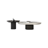 Oval Black White Wood Tray Top Nesting Coffee Table Image - 7