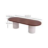 Oval Brown Wooden Top White Base Reception Desk Image - 10