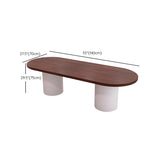 Oval Brown Wooden Top White Base Reception Desk Image - 12