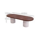 Oval Brown Wooden Top White Base Reception Desk Image - 19