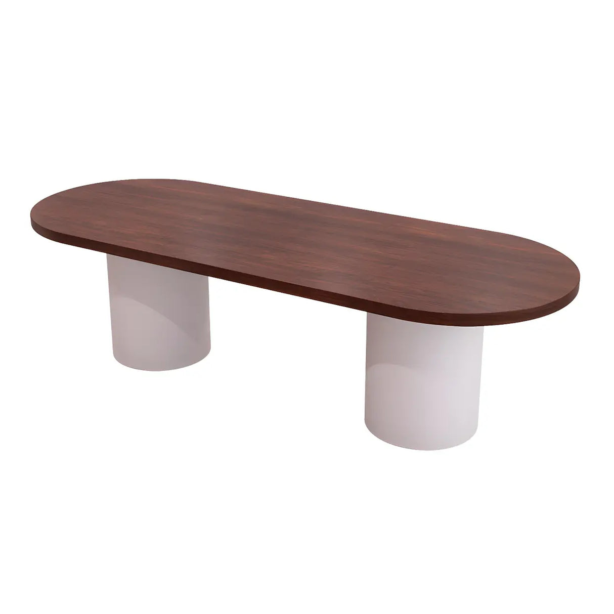 Oval Brown Wooden Top White Base Reception Desk Image - 5