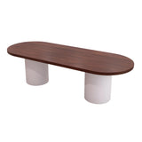 Oval Brown Wooden Top White Base Reception Desk Image - 5