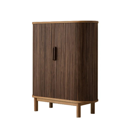 Oval Closed Back Wood Entryway Brown Large Shoe Cabinet Image - 2