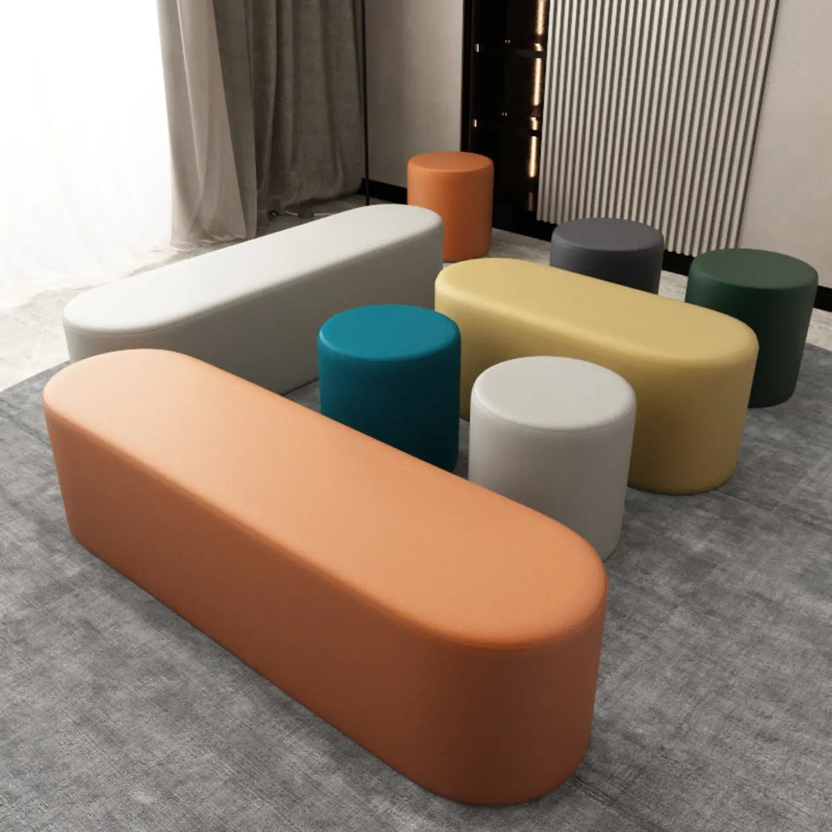 Oval Genuine Leather Waterproof Medium Ottoman Seating Image - 1