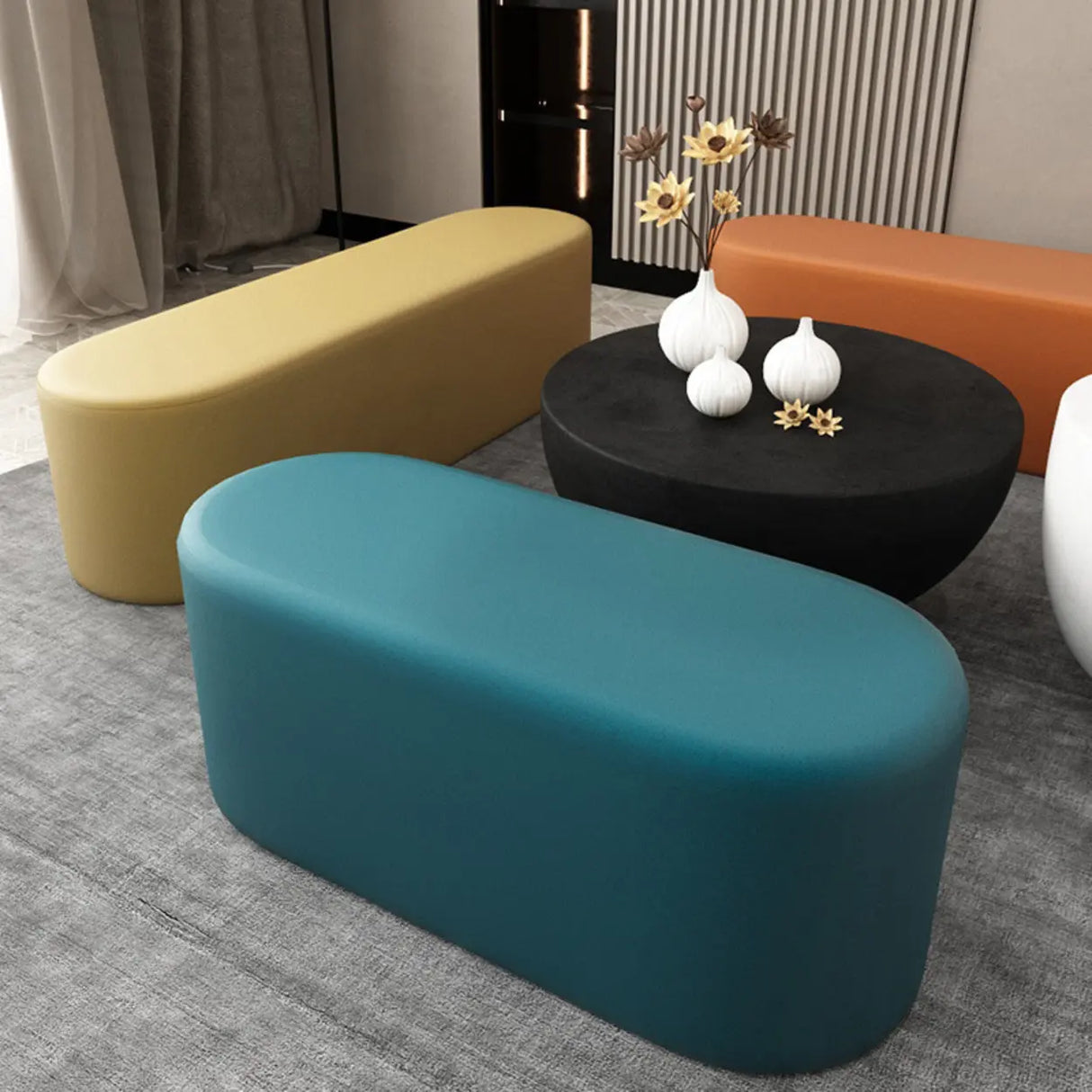 Oval Genuine Leather Waterproof Medium Ottoman Seating Image - 3