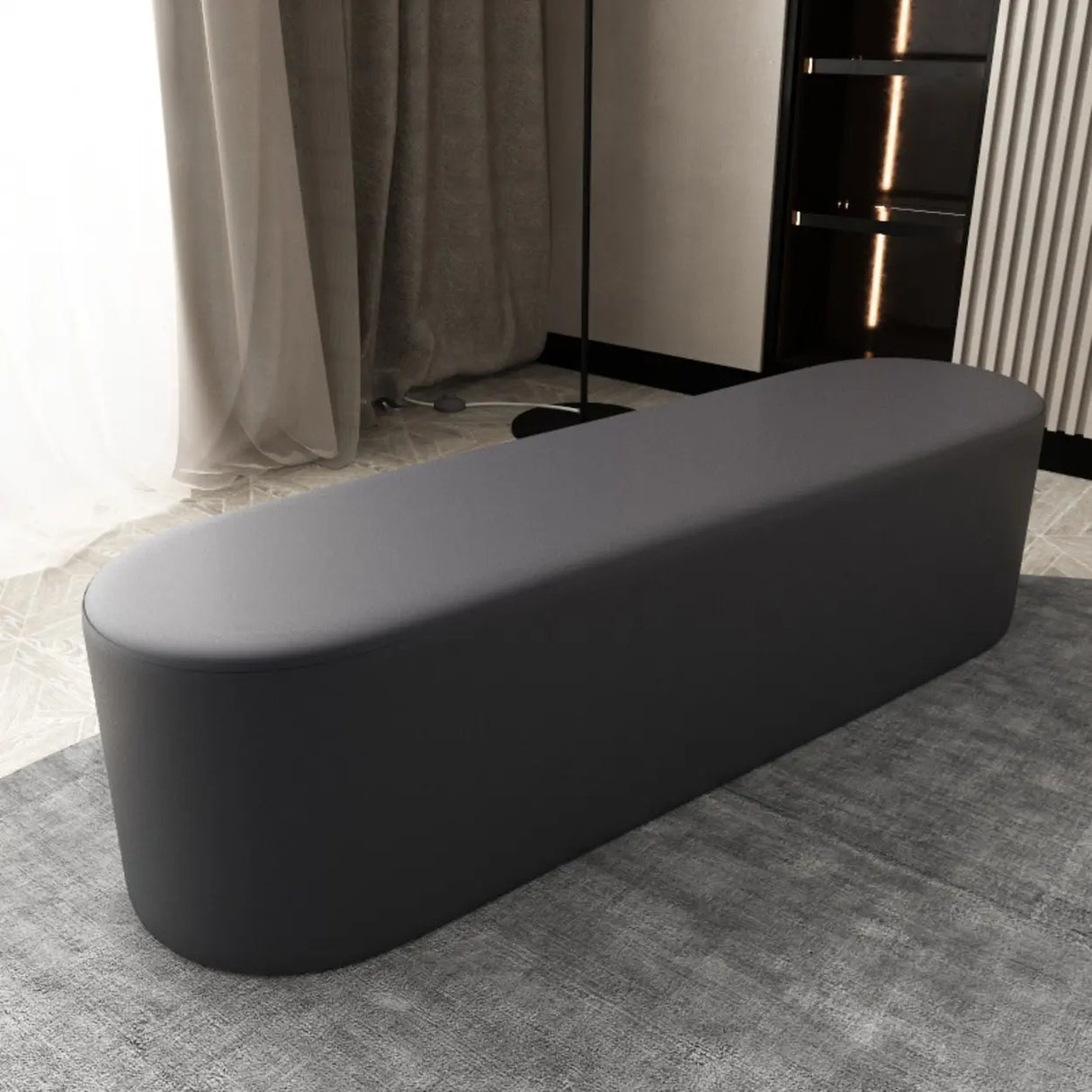 Oval Genuine Leather Waterproof Medium Ottoman Seating Image - 34