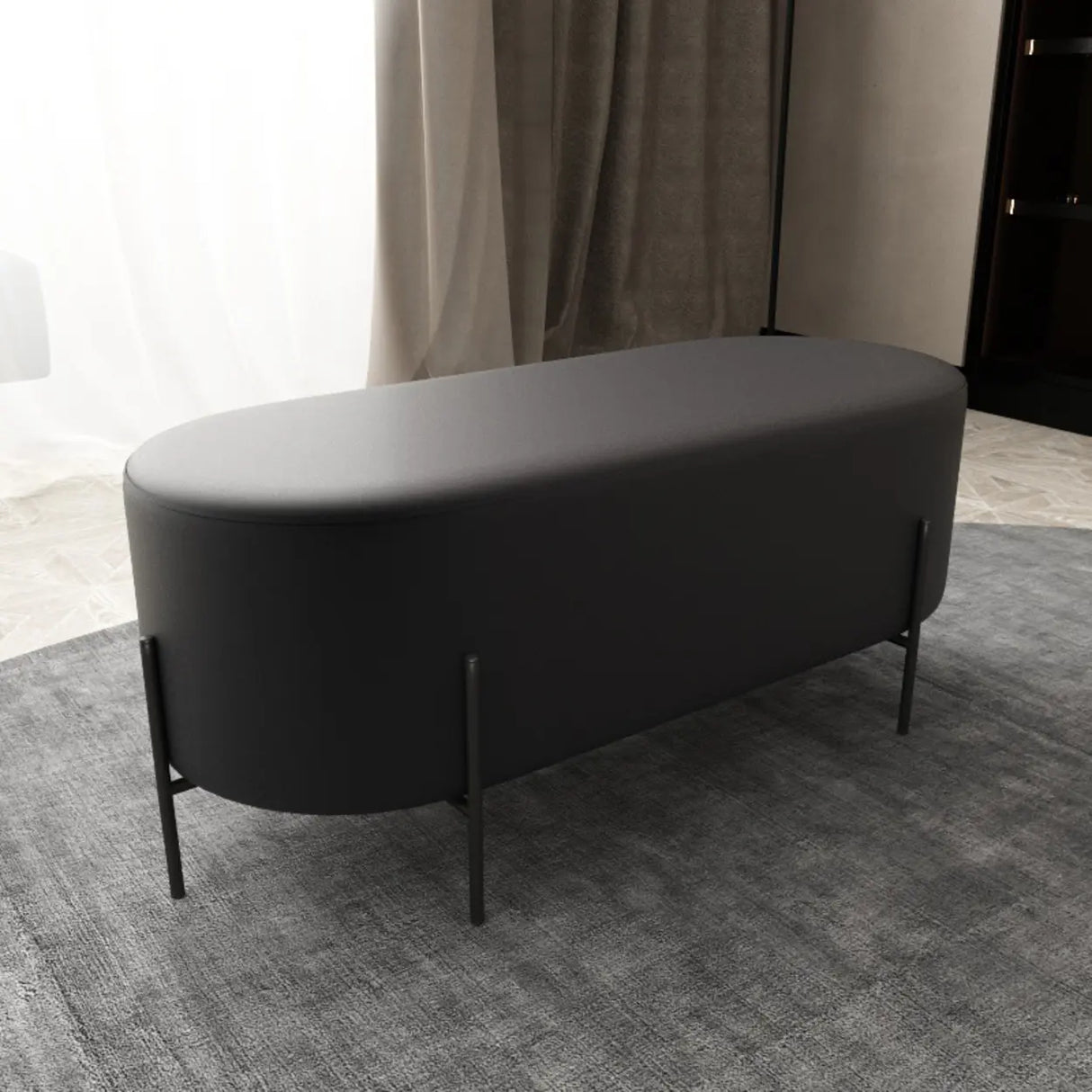 Oval Genuine Leather Waterproof Medium Ottoman Seating Image - 36