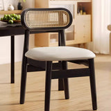 Oval Open Cane Back Wood Frame Dining Chairs Black Image - 1