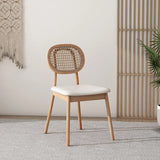 Oval Rattan Back Armless Leather Wood Dining Chair Image - 2