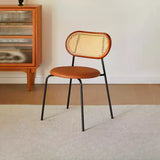 Oval Rattan Back Round Leather Stackable Dining Chair Image - 25