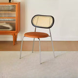Oval Rattan Back Round Leather Stackable Dining Chair Image - 37