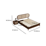 Oval Rattan Pine Wood Headboard Brown Queen Panel Bed Image - 11