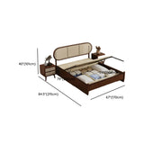 Oval Rattan Pine Wood Headboard Brown Queen Panel Bed Image - 16
