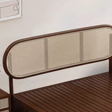 Oval Rattan Pine Wood Headboard Brown Queen Panel Bed Image - 4