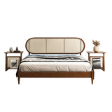 Oval Rattan Pine Wood Headboard Brown Queen Panel Bed Image - 5