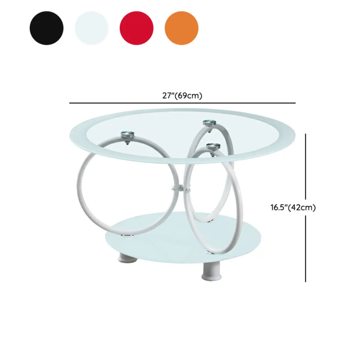 Oval Round Clear Glass Coffee Table with Storage Shelf 