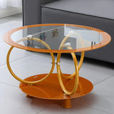 Oval Round Clear Glass Coffee Table with Storage Shelf Image - 4