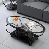 Oval Round Clear Glass Coffee Table with Storage Shelf Image - 8