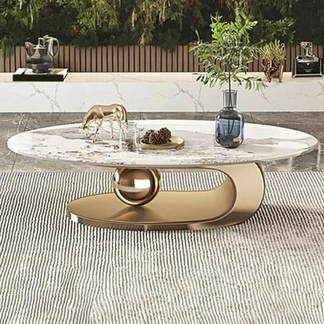 Oval Scratch Resistant Stone Abstract Base Coffee Table Image - 1