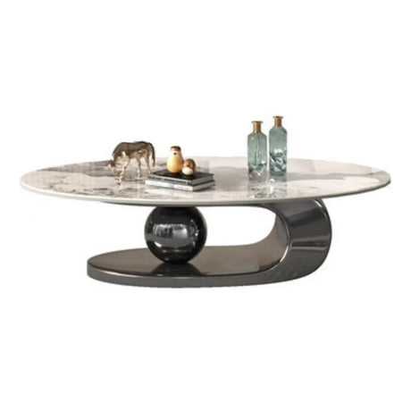 Oval Scratch Resistant Stone Abstract Base Coffee Table Image - 2