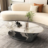 Oval Scratch Resistant Stone Coffee Table with Shelf Image - 1