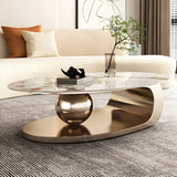 Oval Scratch Resistant Stone Coffee Table with Shelf Image - 4