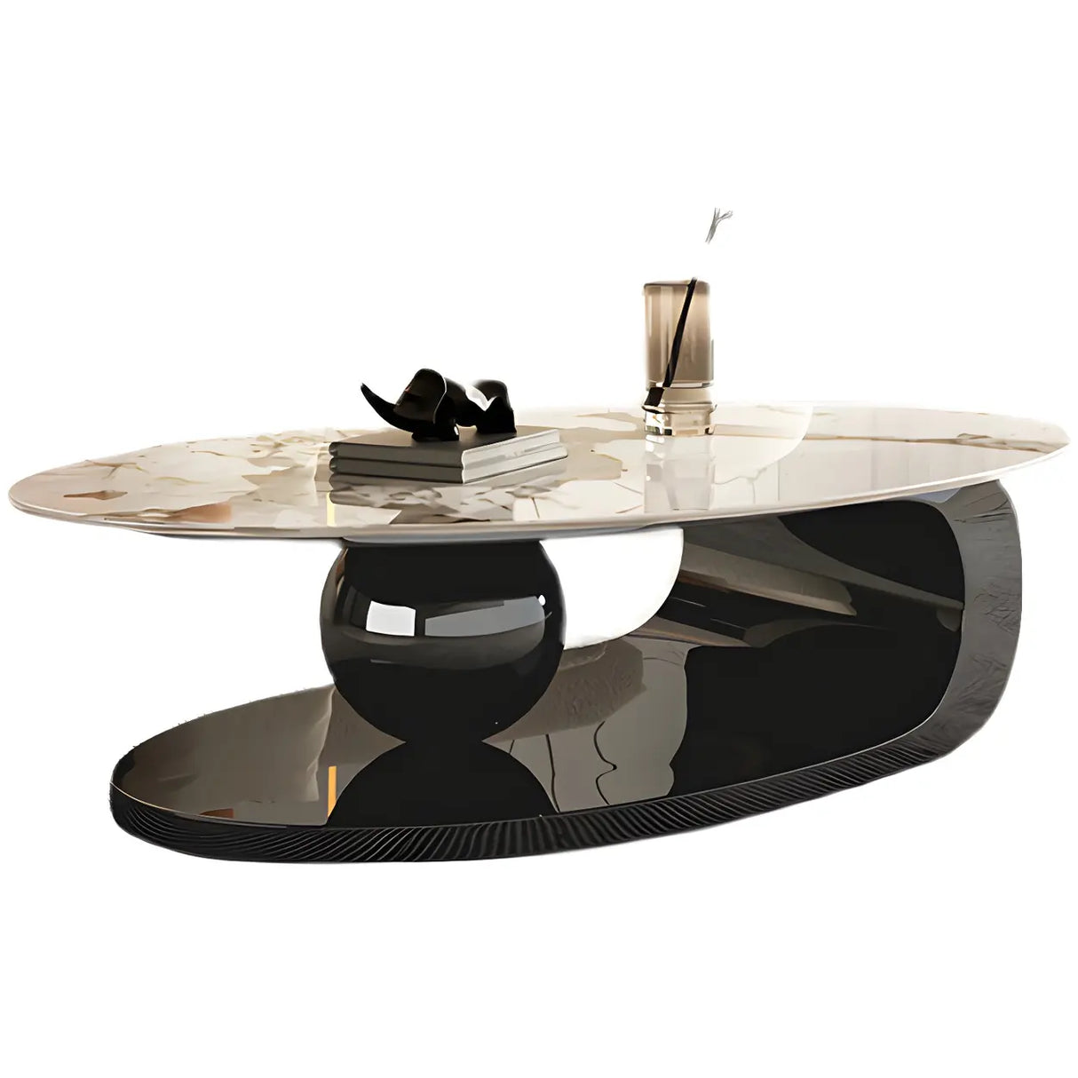 Oval Scratch Resistant Stone Coffee Table with Shelf Image - 5